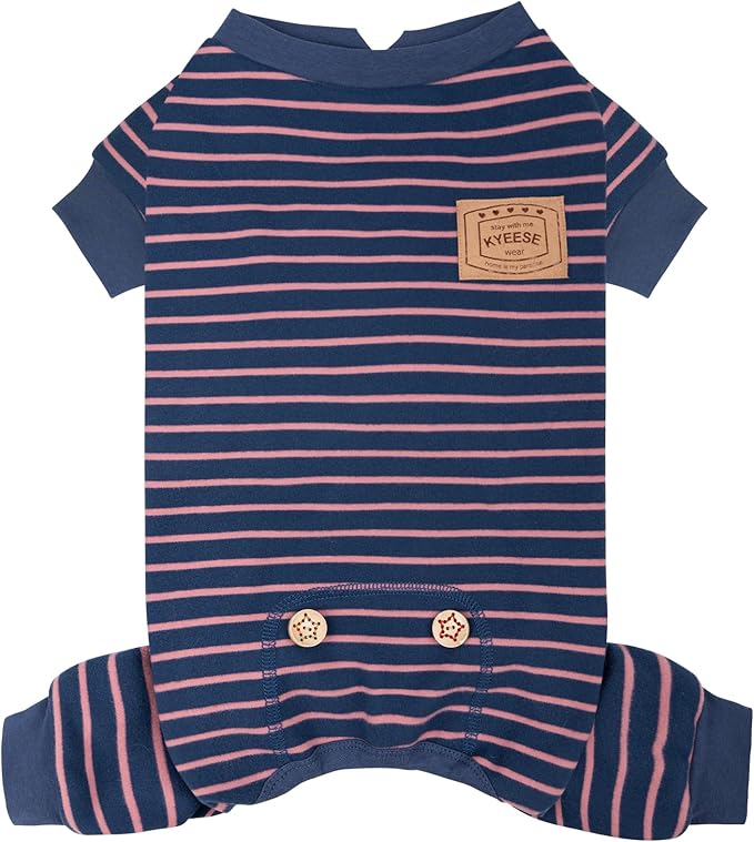 KYEESE Dog Pajamas, Striped Velvet Fleece Pet Jumpsuit, Soft Doggie Jammies, 4 Legs PJS Stretchable Dog Pajamas, Pet Costumes Comfortable Sleepwear for Small Dogs,Navy Blue Striped, X-Large