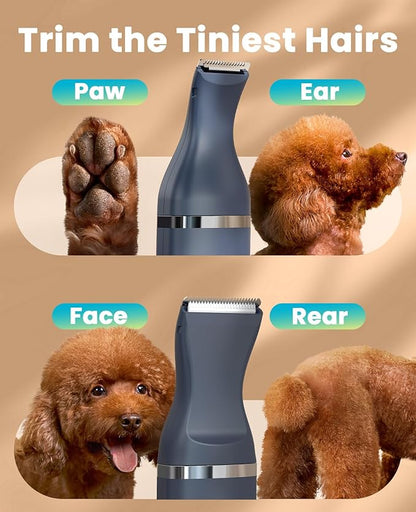 oneisall Dog Clippers with Double Blades,Cordless Small Pet Hair Grooming Trimmer,Low Noise for Trimming Dog's Hair Around Paws, Eyes, Ears, Face, Rump (Teal)