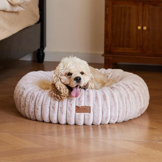 FUKUMARU Small Dog Bed, Gradient Color Donut Dog Beds for Anxious Puppies, 25 inches Calming Orthopedic Dog Beds, Round Pet Beds with Washable Cover, Cute Cat Bed for Indoor Cats, Pink