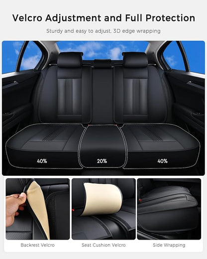 Huidasource Back Seat Cover, Nappa Leather Back Car Seat Cover with Ventilation Holes, Velcro Adjustable, Compatible with Armrests, Seat Belts, Child Safety Seats, Fit for Most Cars SUV Trucks, Black