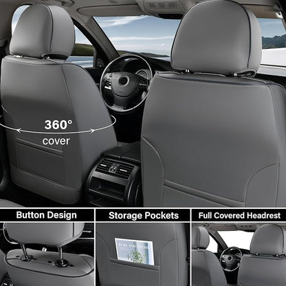 Coverado Seat Covers, Car Seat Covers Front Seats, Waterproof Nappa Leather Auto Seat Cover with Lumbar Head Pillow, Gray Seat Covers Carseat Cover Universal Fit for Most Cars