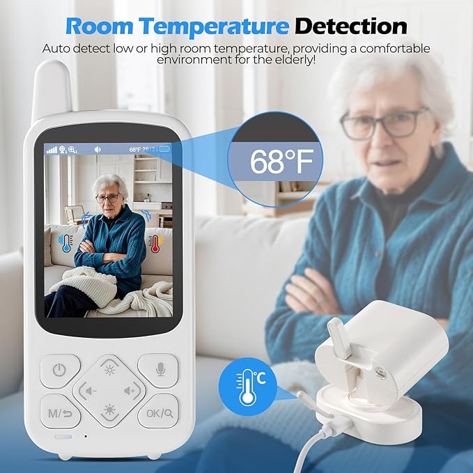 Elderly Monitor with Camera and Audio, Two-Way Talk Baby Monitors for Elderly Care, Call Button, Med Reminder Camera for Elderly Monitoring, for Seniors, Dementia Patients (No WiFi)