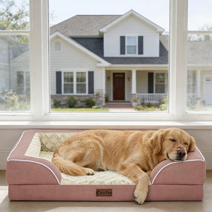 Orthopedic XXL Dog Beds, Waterproof Memory Foam Big Pet Bed for Extra Large Sized Dogs 53x42Inch, Non-Slip Bottom and Egg-Crate Foam Dog Couch Bed with Washable Removable Cover, Pink