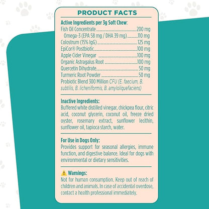 Seasonal Allergy & Immune Support for Dogs, 50 Tasty Oyster Soft Dog Chew Treats; Vet-Formulated Pet Dog Supplies that Promote Dog Allergy Relief & Itch Relief for Dogs