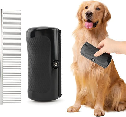 Deshedding Dog Brush Pets Shedding & Grooming Tools with 1 Steel Comb Pet Hair Removal Tool for Cats, Dogs, Horses(Color:Black)