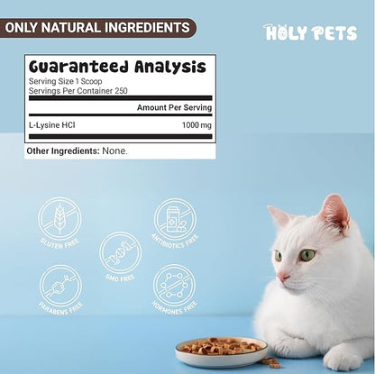 100% Pure L-Lysine Powder for Cats – No Flavors, No Fillers or Preservatives – 1,000mg per Scoop – Immune, Respiratory & Eye Support – Helps with Sneezing, Runny Nose & Cold Symptoms