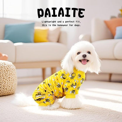 Paiaite Dog Pajamas Onesie: Comfortable Four-Legged Apparel for Small, Medium, & Large Dogs, Polyester Material for Comfort, Wrinkle Resistance, Moisture Wicking, Stretchiness Cute Bee L