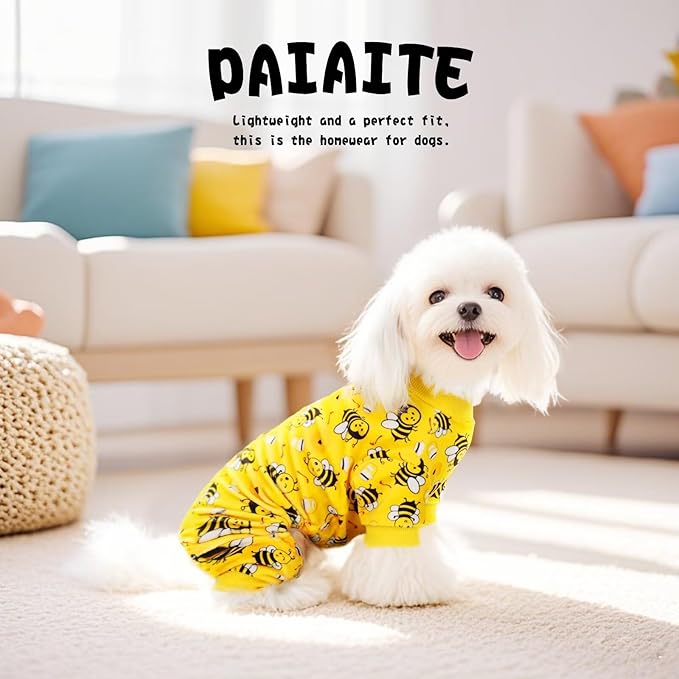 Paiaite Dog Pajamas Onesie: Comfortable Four-Legged Apparel for Small, Medium, & Large Dogs, Polyester Material for Comfort, Wrinkle Resistance, Moisture Wicking, Stretchiness Cute Bee M