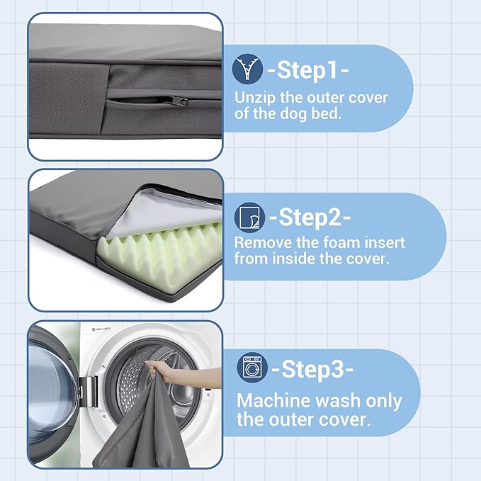 Vonabem Outdoor Waterproof Dog Bed Washable, Extra Large XL Pet beds 44 inch, Leather Anti-Slip Kennel Pads with Removable Cover Reversible, 44"x32" Grey