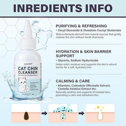 Cat Chin Cleanser Set | Feline Facial Solution for Acne & Blackheads with Brush and Pads - Purifies, Calms & Maintains Healthy Skin, 2.2 fl oz