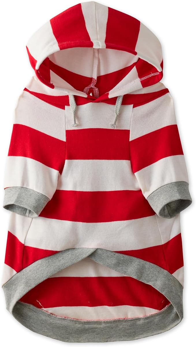 Pet Passion Rocky – The Original Lightweight Hooded Tee 100% Organic Cotton Dog Hoodie Pet Coat Sweater for All Sized Dogs, Red Bold Stripe, X-Small (5-12 lbs)