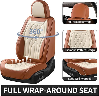 FLORICH 2 Pack Car Seat Covers, Front Luxury Leather Waterproof Seat Covers for Cars, Car Seat Protector Automotive Car Accessories Universal Fit for Cars, Trucks, SUVs - Brown&Beige