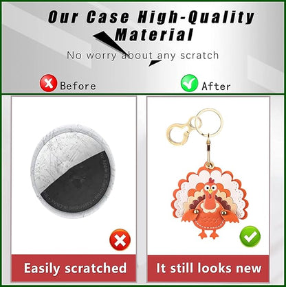 BORKUANA Leather Keychain Holder Case Compatible with AirTag,Cute Protective Cover with Keyring