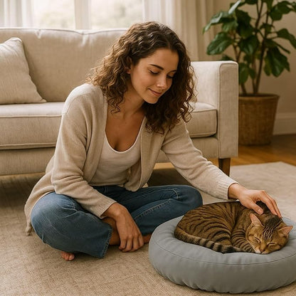 Orthopedic Cat Bed, 20 Inches Round Shape, Durable Pet Cushion for Cats and Small Dogs, Stylish and Neutral Design, Ultimate Comfort, Easy to Clean, Stain-Resistant (Enchanted Blue)