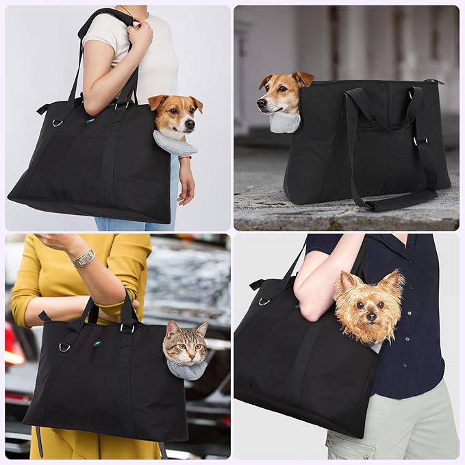 Ownpets Large Dog Purse Carrier, Carrier with Pockets for Medium Puppies for Travel Vet Shopping, Fits 18-20 lbs, Cat and Dog Tote Bag, Women's Hands-Free Pet Carrier Bag, (Black)
