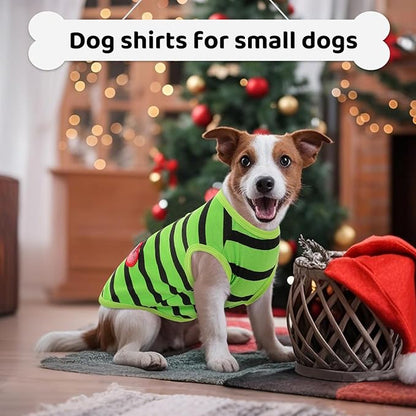 Dog Shirts for Extra-Small Dogs, Striped T-Shirts Dog Vest Pet Apparel Tee Shirts Spring Summer Suitable for Small and Medium Large Pets French Bulldog Bichon, Green XS