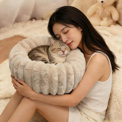 Mini Dog Bed for Very Small Dogs & Cats Washable, Fluffy Round Extra Small Kitten Beds for Indoor Kittens, Ultra-Soft Tiny Puppy Cat Donut Bed for Cozy Sleep, Beige, 16 x 16 x 3.5 Inch