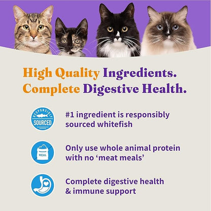 Halo Holistic Cat Food Wild Caught Whitefish Formula, Healthy Grains Dry Cat Food, For Sensitive Stomach Support, Kibble for Adult Cats, 10 lb Bag