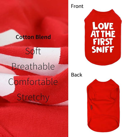 Fitwarm Love at The First Sniff Shirt, Valentines Outfit, Summer Clothes for Small Dogs Boy Girl, Funny Tshirt, Lightweight Breathable Cotton, Pet Cat Outfit, Red, XXL