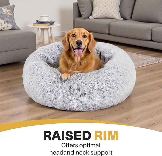 NEWBULIG 30.7x30.7 Inch Dog Bed Large Sized Dog, Donut Shape Cat Beds for Indoor Cats with Washable, Anti-Slip, Faux Fur