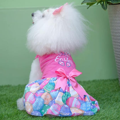CuteBone Happy Easter Eggs Dog Dress Velvet for Small Dogs Girl Pink Puppy Dresses Dog Clothes CVA18XXS-D