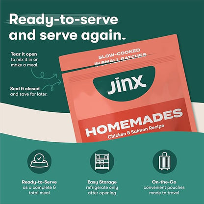 Jinx Salmon Grain Free Wet Dog Food Toppers, Meal or Mix with Dry Dog Food, Made with Real Salmon & Chicken, Bone Broth, No Fillers, Puppy, Adult, Senior, 9oz, 6 Pack