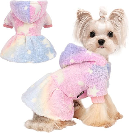 Dog Sweater Fleece Dog Hoodie Winter Puppy Clothes for Small Dogs Boy Girl Pet Hoodies Cold Weather Doggie Coats Fall Doggy Sweatshirt for Chihuahua Yorkie Cat Sweater Costume, Pink Star, M