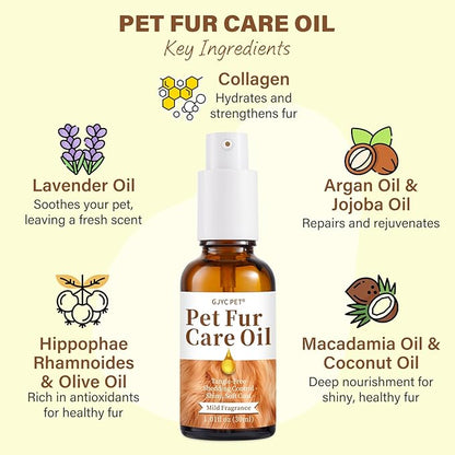 Pet Fur Care Oil - Tangle Remover, Shiny & Silky Coat, Soothing Skin Protection with Collagen and Natural Oils - Leave-in Formula for Dogs and Cats - 1.01 fl. oz
