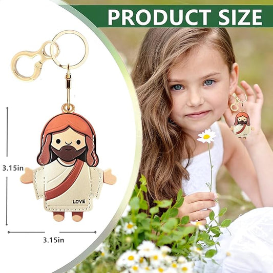 Leather Airtag Keychain Case Holder,Cute Protective Apple Air Tag Cover with Key Ring,Anti-Scratch Hidden Finder GPS Tracker Case for Wallet Keys,Bag,Pets,Backpack(Je sus A)