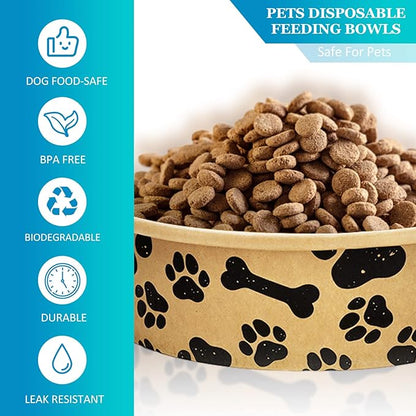 Whaline 50Pcs Disposable Feeding Bowls Cute Kraft Paper Dog Bowls Small Dog Dish 16 Ounces 2 Cup Pet Food Bowls Serving Food Tray for Puppy Cat Travel Wet Dry Food Water