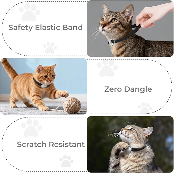AirTag Cat Collar, Ultra Elastic Cat Tracker Collar with Apple Air Tag Holder, [Lightweight & Scratch Resistant] Stepless Adjustable GPS Pet Tracking Collars for Cats Kittens (Black)