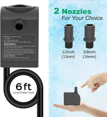 300GPH Submersible Water Pump 5.2ft High Lift for Fountains | Ultra-Quiet with Over Heating Protection, Perfect for Hydroponic, Small Pond, Aquarium, Fountain Outdoor