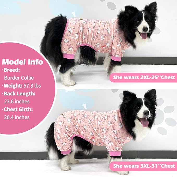 KYEESE Dog Pajamas Velvet Dog Pajamas Medium Sized Dogs Soft Dogs Clothes Pjs with Pink Unicorn Pattern Stretchy Pet Jammies Coat Comfy Pet Onesie Costume, 2X-Large
