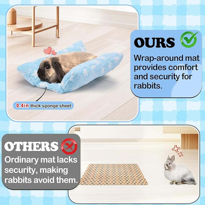 MEWTOGO 15.7" x 14" Bunny Bed for Rabbit Cage - Thickened Soft Prevent Sore Hocks Plush Mat with Cotton Lounger Pillows, Small Animal Flop Mat for Hutch Sleeping Indoor, Light Blue-Star