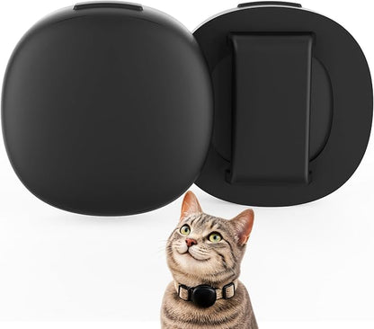 Cat Collar Holder Case for Life360 Tile Sticker 2024 (Smallest Tracker) | Lightweight, Ultra-Durable Anti-Lost Silicone Protective Cover for Pet Accessories, Fits 0.43-0.85" Width, 2-Pack Black