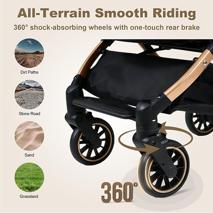 3-in-1 Pet Stroller with Detachable Carrier, Luxury Dog Stroller for Small Dogs & Cats, Lightweight Foldable Cat Stroller with 360° Rotating Wheels, Travel Friendly, Classic Brown