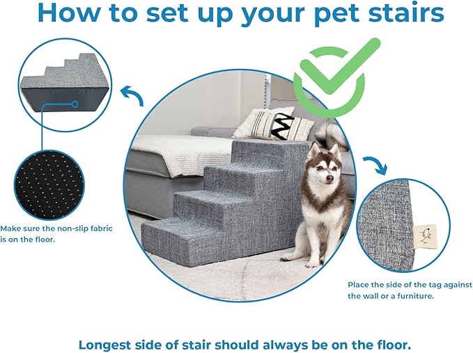 Best Pet Supplies Dog Stairs & Steps - Foam Steps for Small Dogs & Cats, Non-Slip Indoor Balanced Pet Step Support, Dog Ramp, No Assembly, Dark Gray Linen, 5-Step (22.5-inch Height)