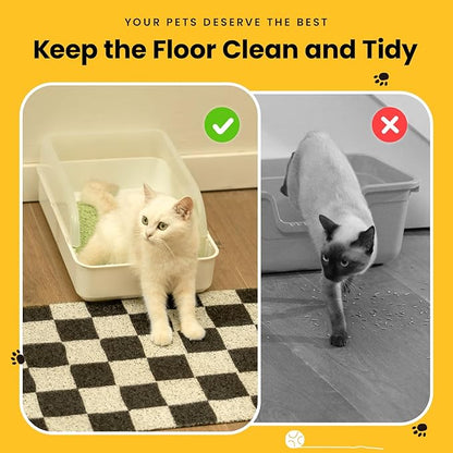 Conlun Cat Litter Mat Litter Trapping Mat, Premium Durable PVC Cute Cat Litter Box Mat, Non-Slip, Less Waste Kitty Litter Mat, Soft on Kitty’s Paws, 24”x 17” cat matts for litter, Chessboard