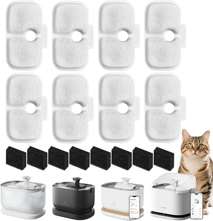 Cat Water Fountain Filter Replacements, 4 Months Set of Replacement Filters | 8 Pack Filters Individually Wrapped Easy-to-Replace Multi-Layer Filtration for Dockstream PLWF105/PLWF115/PLWF005 Fountain