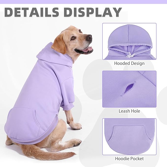 KOOLTAIL Dog Hoodie for Large Medium Small Dogs,Soft&Warm Pet Sweater with Leash Hole and Pocket Boy Girl, Puppy Fall Winter Jacket Clothes,French Pitbull Cold Weather Coat Sweatshirt,Lavender SM