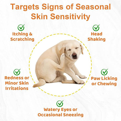Dog Allergy Chews for Itchy Skin Relief - Seasonal Allergy and Immune Support with Colostrum, Omega 3, Probiotics, Turmeric, Zinc, Vitamins B & E - Helps with Paw Licking & Scratching - 90 Soft Chews