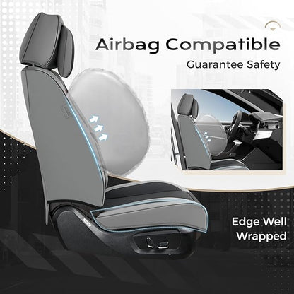 Coverado Seat Covers, Car Seat Covers Front Seats, Car Seat Cover, Car Seat Protector Waterproof, Seat Cushion Nappa Leather with Head Pillow, Carseat Cover Universal Fit for Most Cars (Gray&Black)