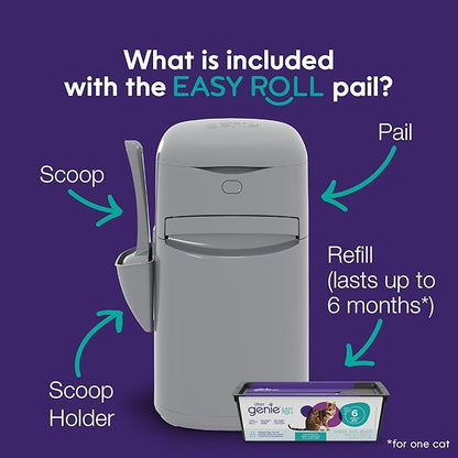 Litter Genie Easy Roll Cat Litter Disposal Pail | Odour Control, Refill Bags & Scoop