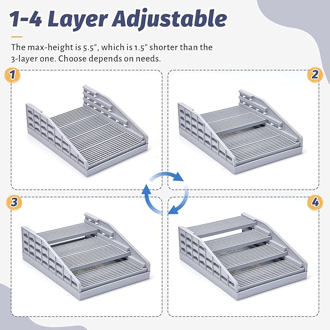 Adjustable Litter Box Step for Cats, 4-Layer Cat Litter Catcher Ramp, Cat Steps for Litter Box, for Kittens Senior Cats, Easy Clean, Grey