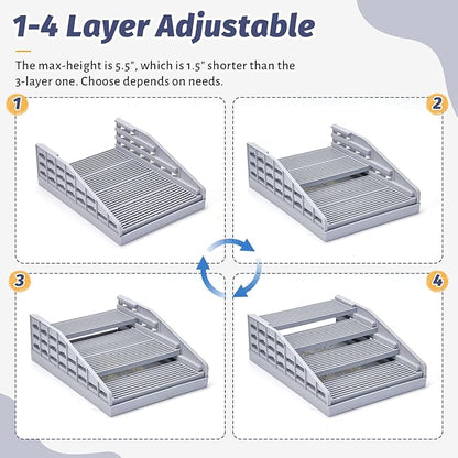 Adjustable Litter Box Step for Cats, 4-Layer Cat Litter Catcher Ramp, Cat Steps for Litter Box, for Kittens Senior Cats, Easy Clean, Grey