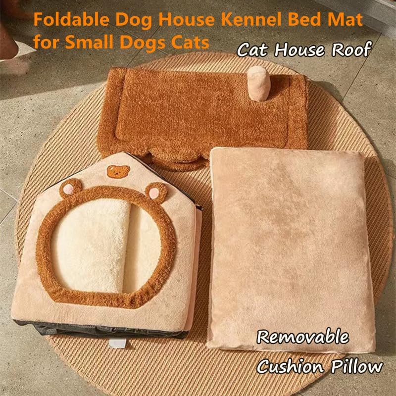 Cat Beds for Indoor Cats, Cute Bear Shape Cat Bed Cave, Brown
