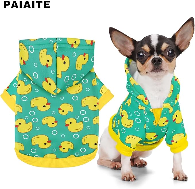 Yellow Duck Pattern Dog Hoodie Sweatshirt:Stylish with Hat, Crafted from Premium and Warm Winter Coat Clothes, Soft Materials for Superior Comfort.Perfect for Cold-Weather Walks.Yellow XS