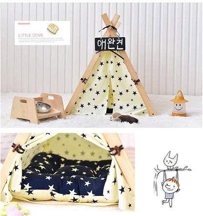 Pet beds, Pet Bed Tent Wooden Dog House Pet Bed Cat Bed Yurt Washable Kennel Cat Litter Small(80x80x90cm)