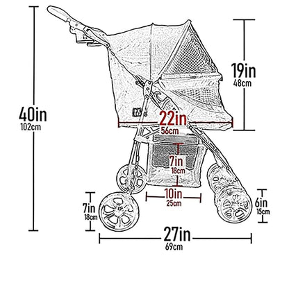 Pet Gear Happy Trails Lite Pet Stroller for Cats/Dogs, Zipper Entry, Easy Fold with Removable Liner, Safety Tether, Storage Basket, Cheetah Print