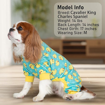 KYEESE Dog Pajamas Stretchy Pet Jammies Coat Comfy Pet Onesie Costume Velvet Dog Pajamas Small Sized Dogs Soft Dogs Clothes Pjs with Yellow Ducks Pattern, Large